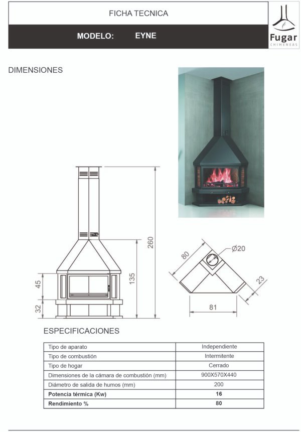 Cheminée d'angle à bois EYNE 16 kW - Fugar – Image 2