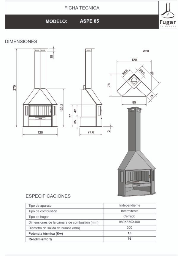 Camino a legna angolare ASPE 85 15 kW - Fugar - immagine 2