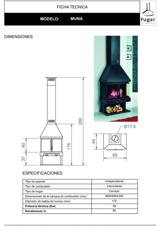 Camino a legna a parete MUNA 12 kW - Fugar - immagine 2