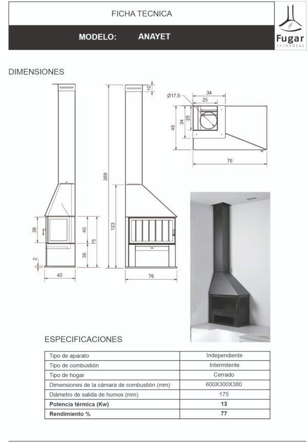 Cheminée d'angle à bois ANAYET 13 kW - Fugar – Image 3