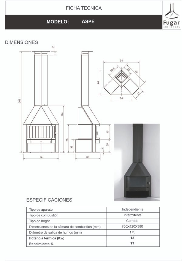 Corner Wood-burning Fireplace ASPE 13 kW - Fugar - Image 2