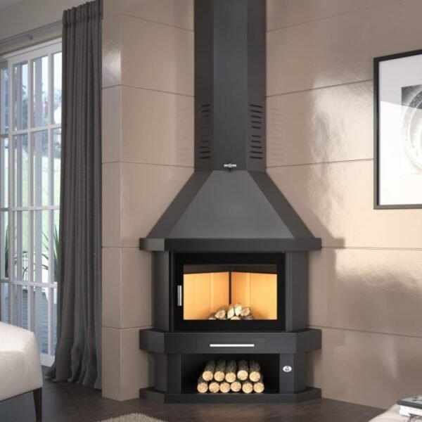 Corner Wood-burning Fireplace C-300-RK 14 kW - FM Calefacción