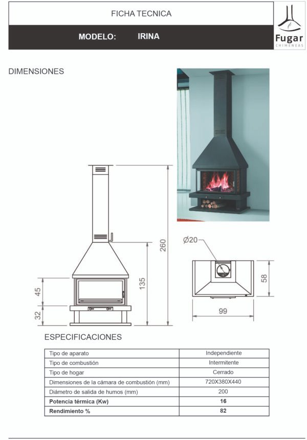 Wall-Mounted Wood-burning Fireplace IRINA 16 kW - Fugar - Image 2