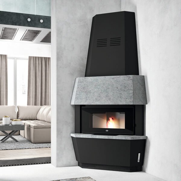 Caminetto a pellet ad angolo completo GIOTTO 12 kW - Eva Calor